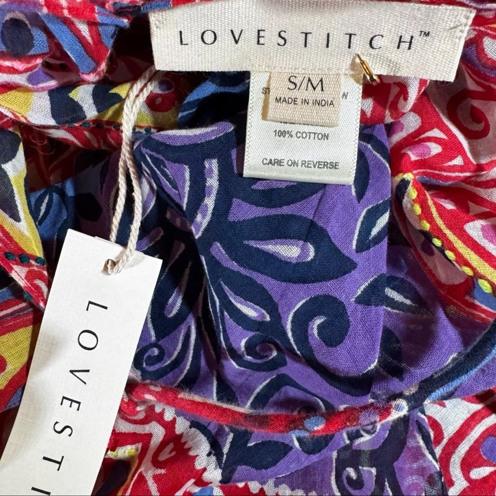 LOVESTITCH Dress Womens Red Batik Print Maxi Halter Open Back Boho NWT - Picture 11 of 16